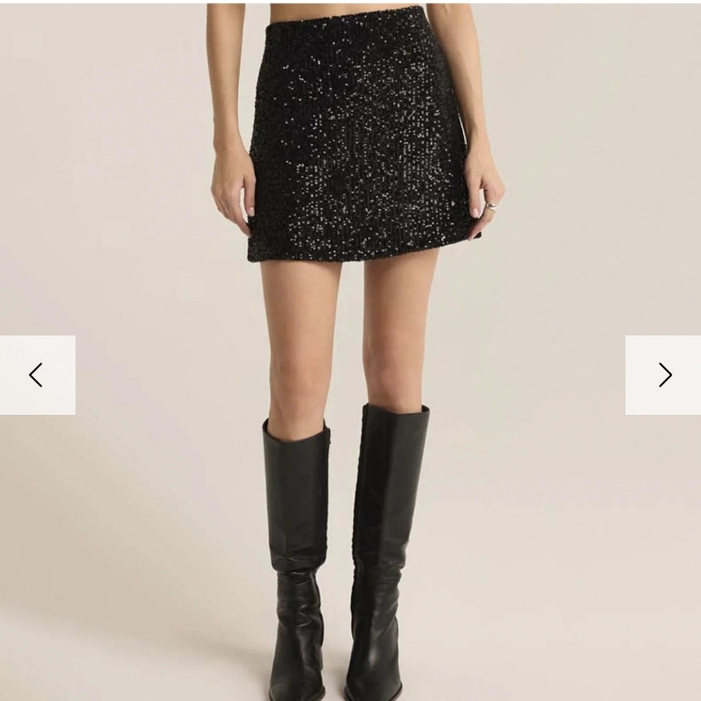 NEW Z SUPPLY  Ciera Sequin Mini‎ Skirt Black Womens Size Large